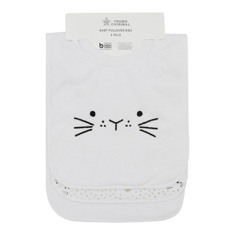 Young Original Babys' Bibs 3 Pack, White ANIMALS, hi-res
