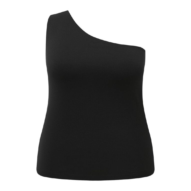 H&H Plus Women's Curve One Shoulder Tank, Black, hi-res