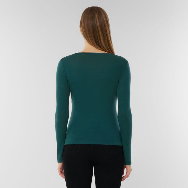 H&H Women's Merino Blend Crew Neck Top, Green Dark, hi-res