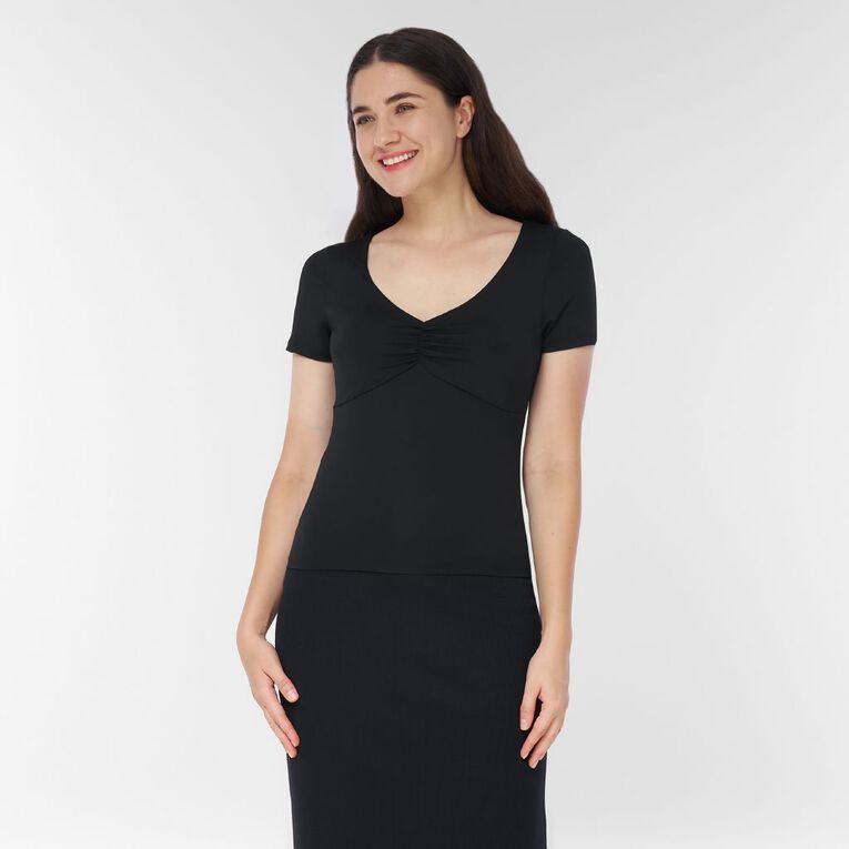 H&H Women's Short Sleeve Contour Print Scoop Neck Top, Black, hi-res