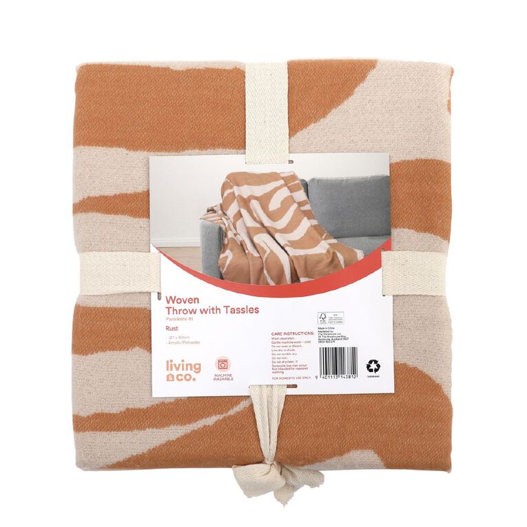Living & Co Woven Throw Wave with Tassles Rust 127cm x 152cm, , hi-res