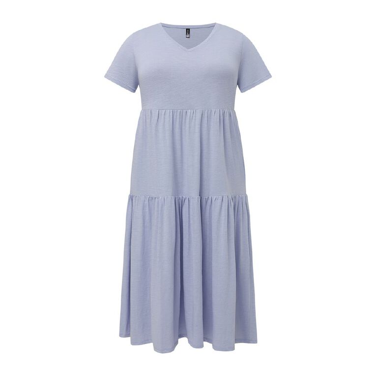 H&H Plus Women's Curve Short Sleeve Slub Tier Midi Dress, Blue Light, hi-res