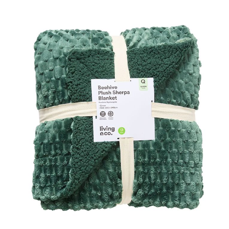 Living & Co Beehive Plush Sherpa Blanket Green Queen, , hi-res