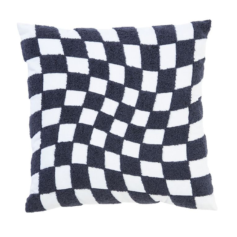 Living & Co Wave Check Cushion Black/White 45cm x 45cm, , hi-res