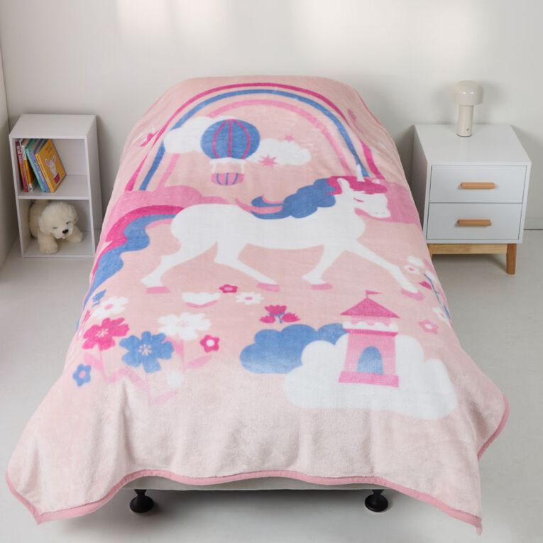 Living & Co Kids Mink Feel Blanket Unicorn Pink King Single, , hi-res