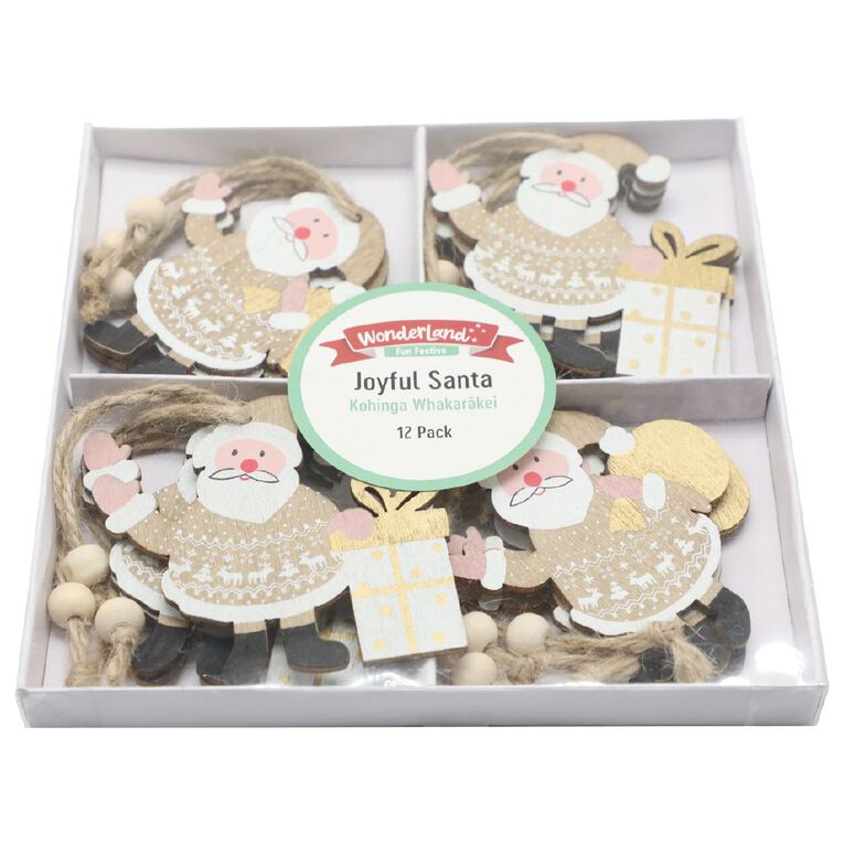 Wonderland Fun Festive Santa Christmas Tree Decorations Assorted 12 Pack, , hi-res