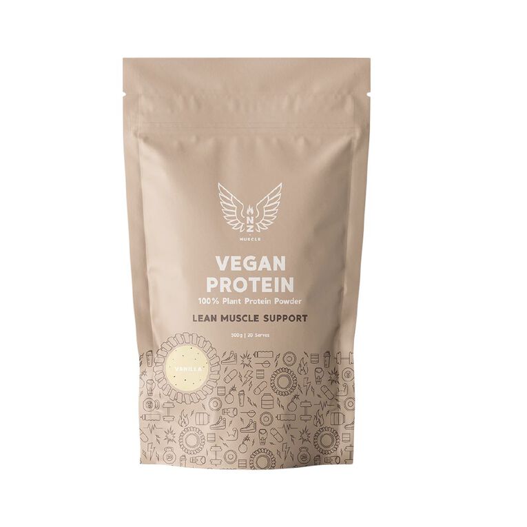 NZ Muscle Vegan Protein Vanilla 500g, , hi-res