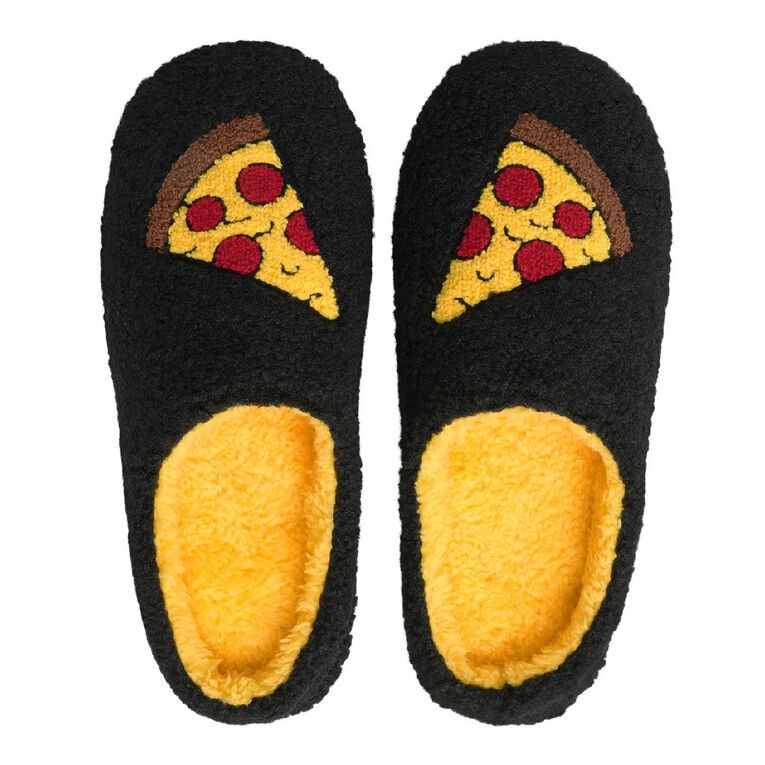 H&H Men's Pizza Scuff Slippers, Black/Yellow, hi-res