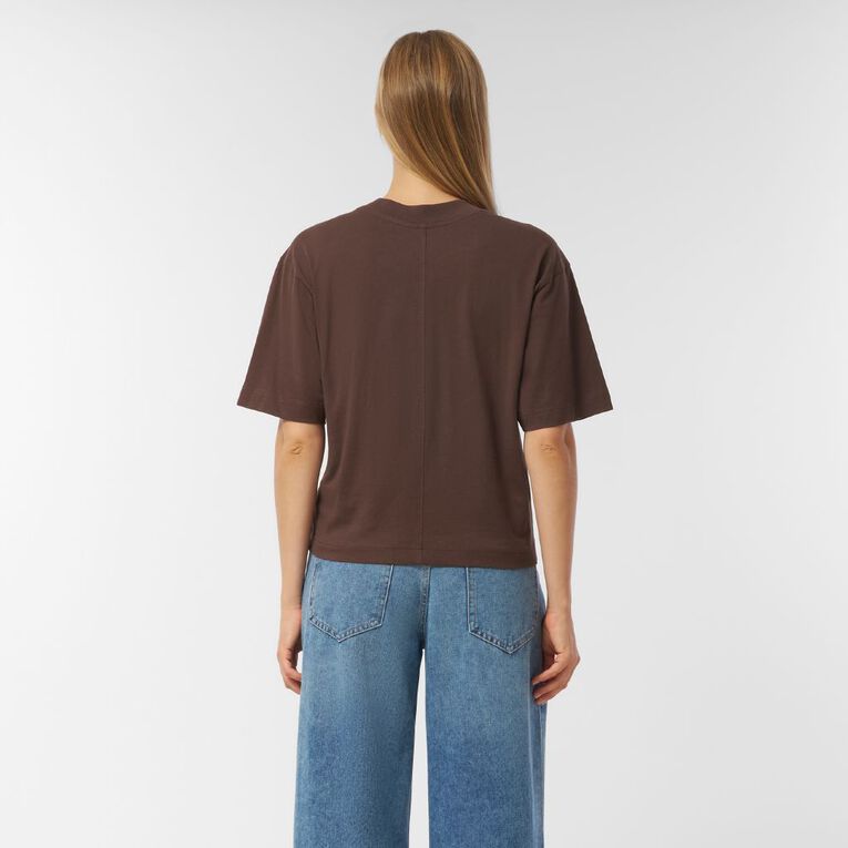 H&H Women's Short Sleeve Smart Tee, Brown Dark, hi-res