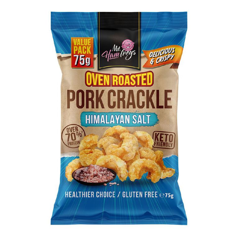 Mr Hamfreys Oven Roasted Pork Crackle Himalayan Salt 75g, , hi-res
