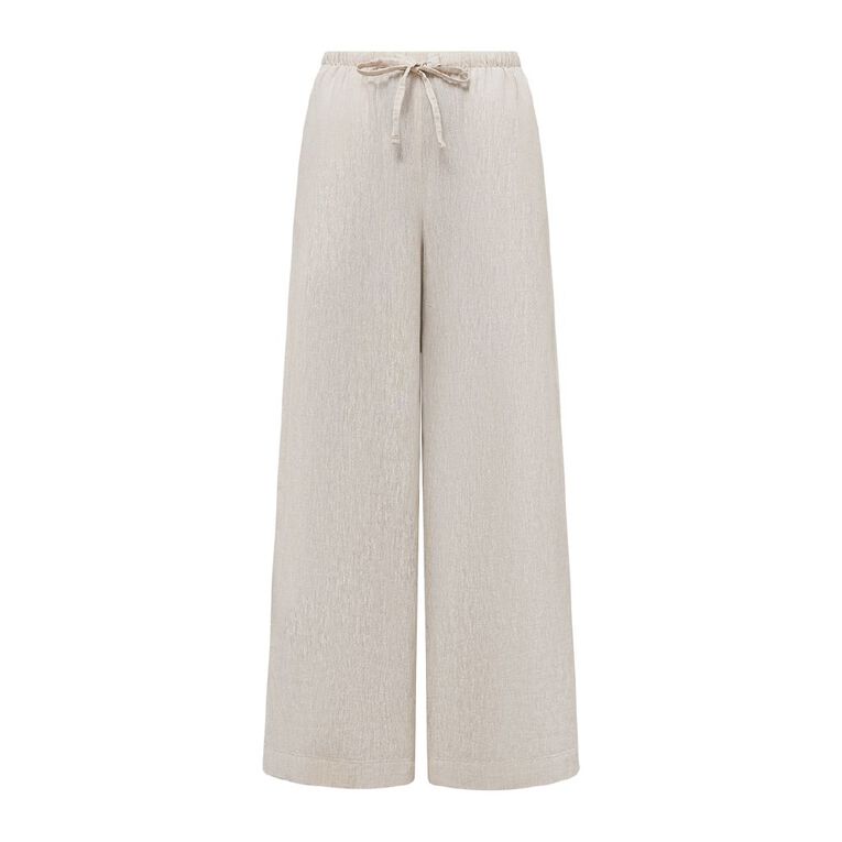 H&H Women's Tie Waist Linen Blend Pants, Brown Light, hi-res