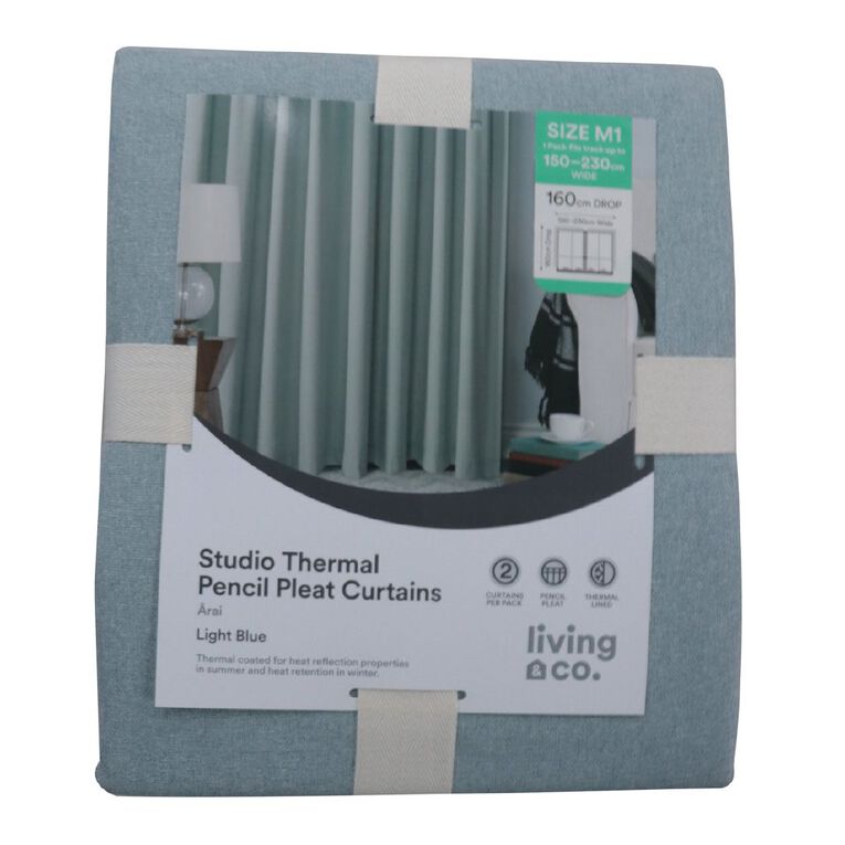 Living & Co Studio Curtains Blue Light 150-230cm Wide/205cm Drop, Blue Light, hi-res