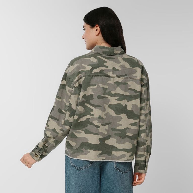 H&H Women's Long Sleeve Boxy Utility Shirt, Green Mid, hi-res