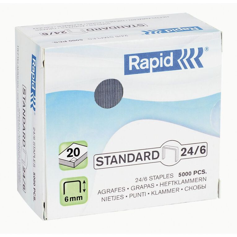 Rapid Staples 24/6 5000 Pack Silver, , hi-res