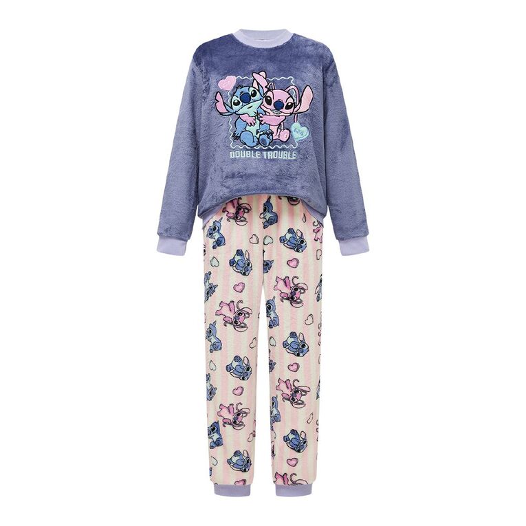 Stitch Women's Coral Fleece Pyjama Set, Blue Mid, hi-res