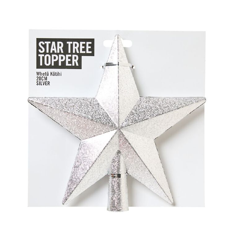 Star Christmas Tree Topper Silver 20cm, , hi-res