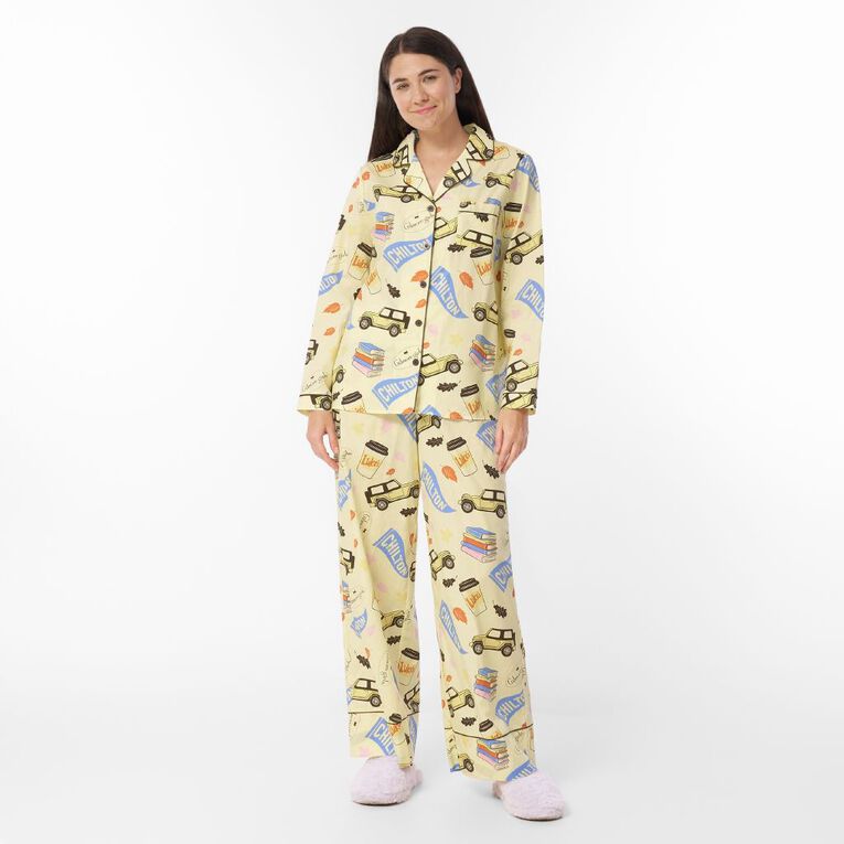 Gilmore Girls Women's Cotton Button Up Pyjama Set, Yellow Light, hi-res