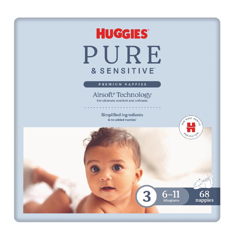 Huggies Pure and Sensitive Nappies Size 3 68x2, , hi-res