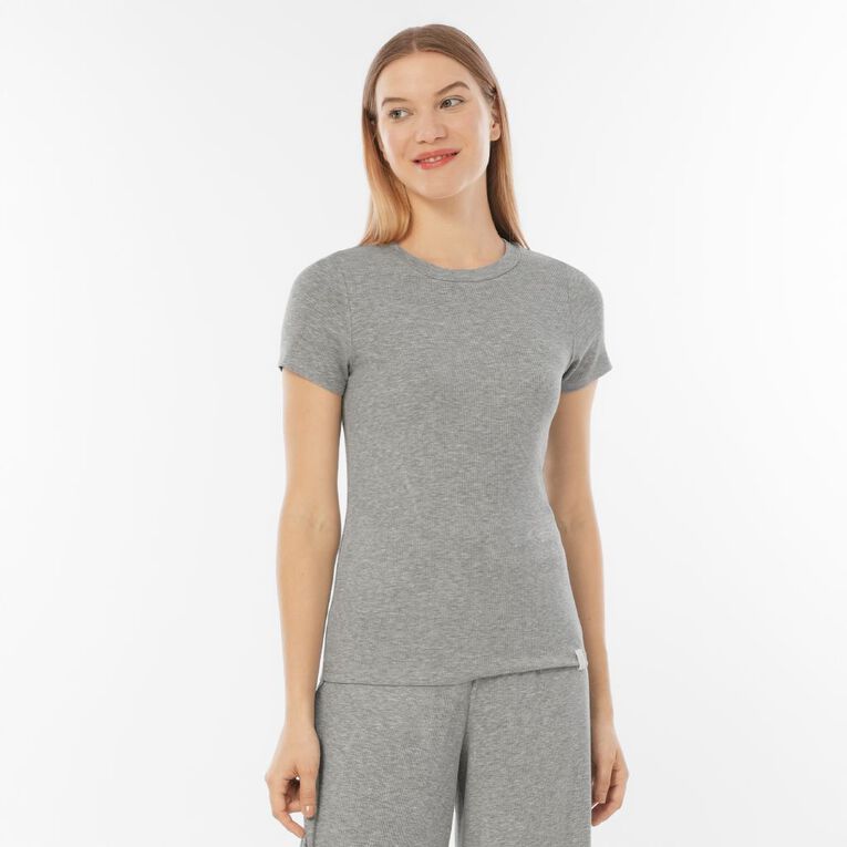 H&H Women's Lounge Ribbed Tee, Grey Marle, hi-res