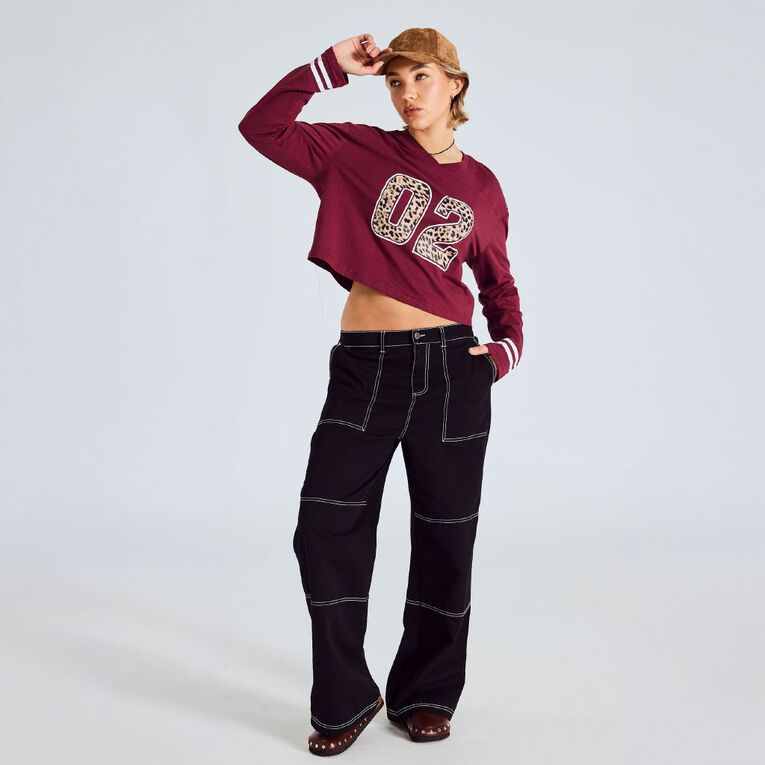 BRDRLESS Nova Crop Long Sleeve Sport Tee, Red Dark, hi-res