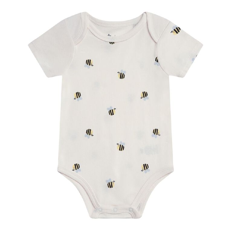 Young Original Babies' Short Sleeve Printed Bodysuit 3 Pack, Cream, hi-res