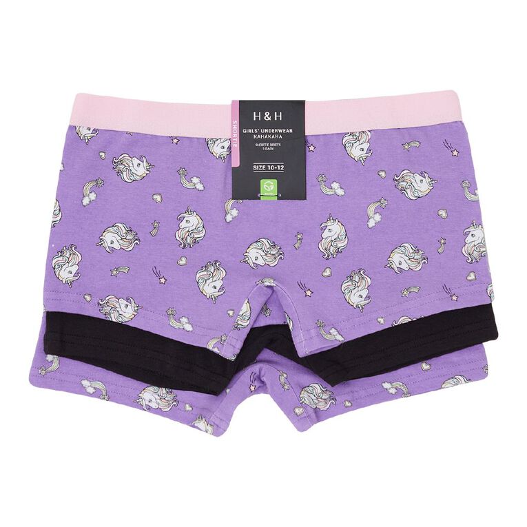 H&H Girls' Shortie Briefs 3 Pack, Purple, hi-res