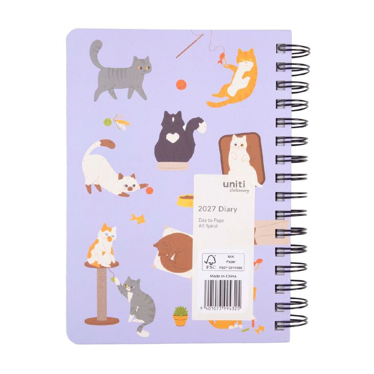 Uniti 2027 A5 Date To Page Diary Cats, , hi-res