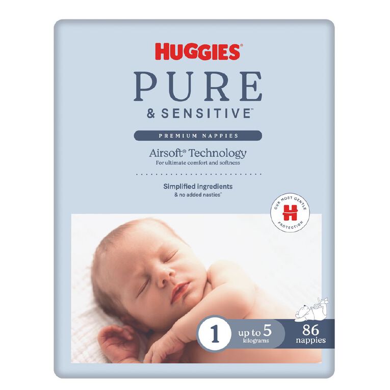 Huggies Pure and Sensitive Nappies Size 1 86x2, , hi-res