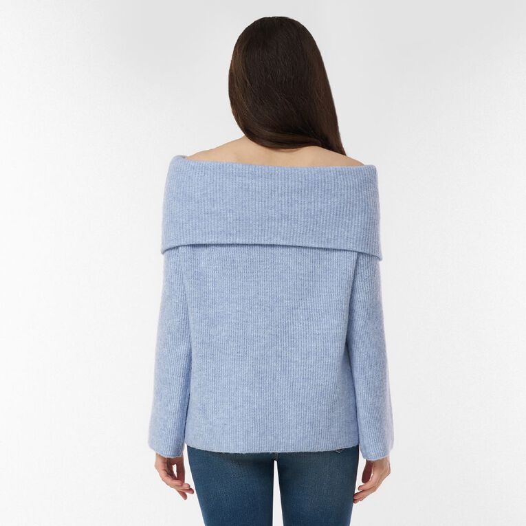 H&H Women's Long Sleeve Off Shoulder Knit Jumper, Blue Light, hi-res