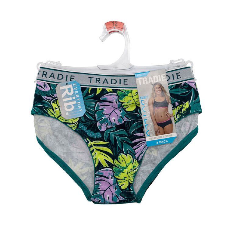 Tradie Women's Rib Boy Shorts 3 Pack, Black, hi-res