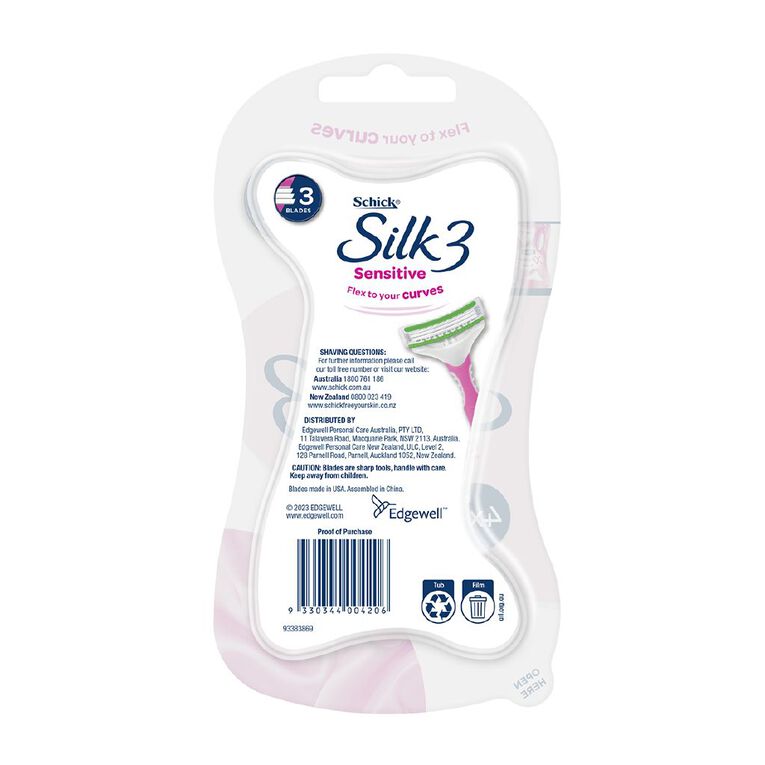 Schick Silk 3 Sensitive Disposable Razor 4 Pack, , hi-res