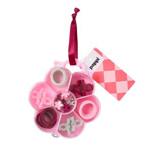 Poppi Hair Clips and Hair Elastics Cherry and Mint Flower Set