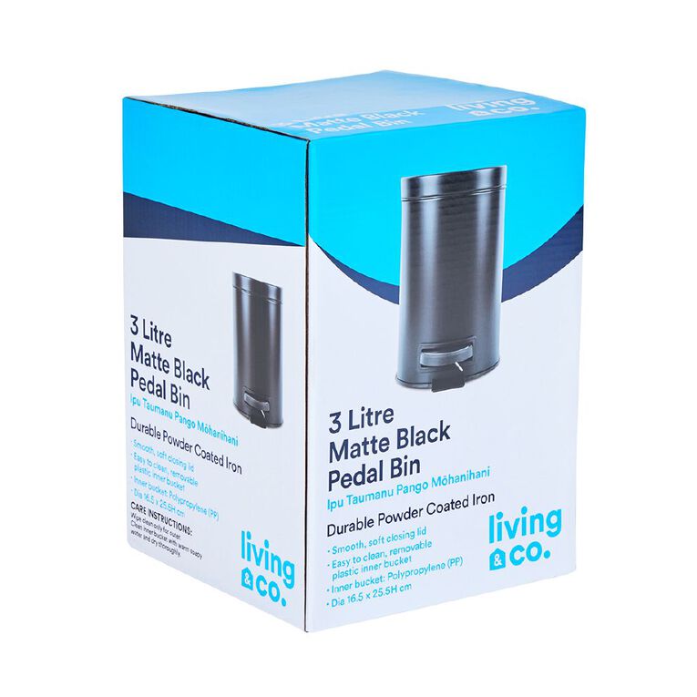 Living & Co Pedal Bin Black 3L, , hi-res