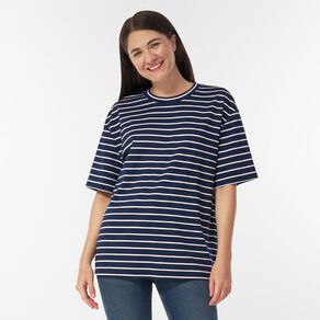 H&H Women's Short Sleeve Boxy Stripe Tee
