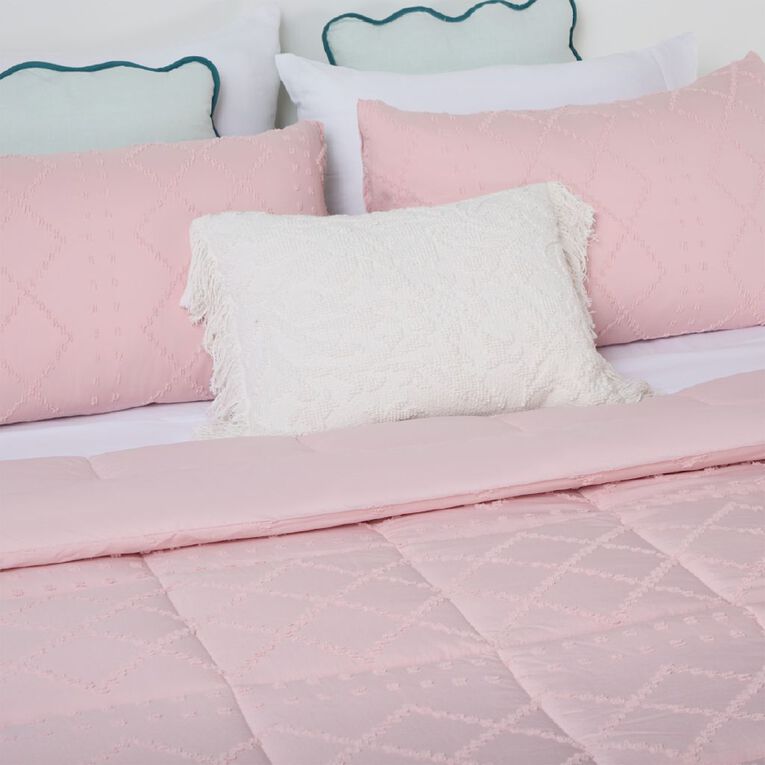 Living & Co 3 Piece Comforter Set Geo Tufted Pink King, , hi-res