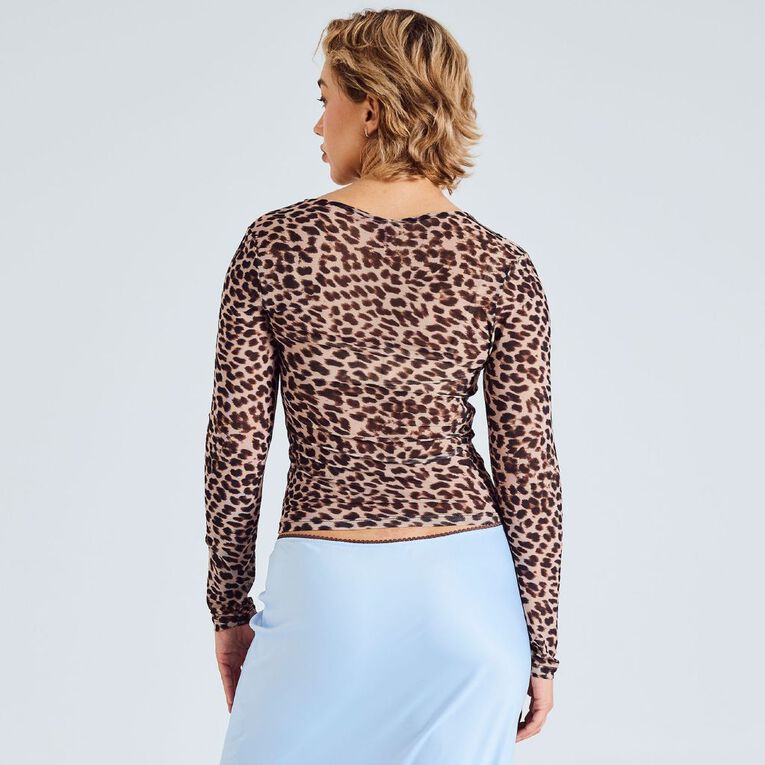 BRDRLESS Mila Long Sleeve Mesh Tee, Brown, hi-res