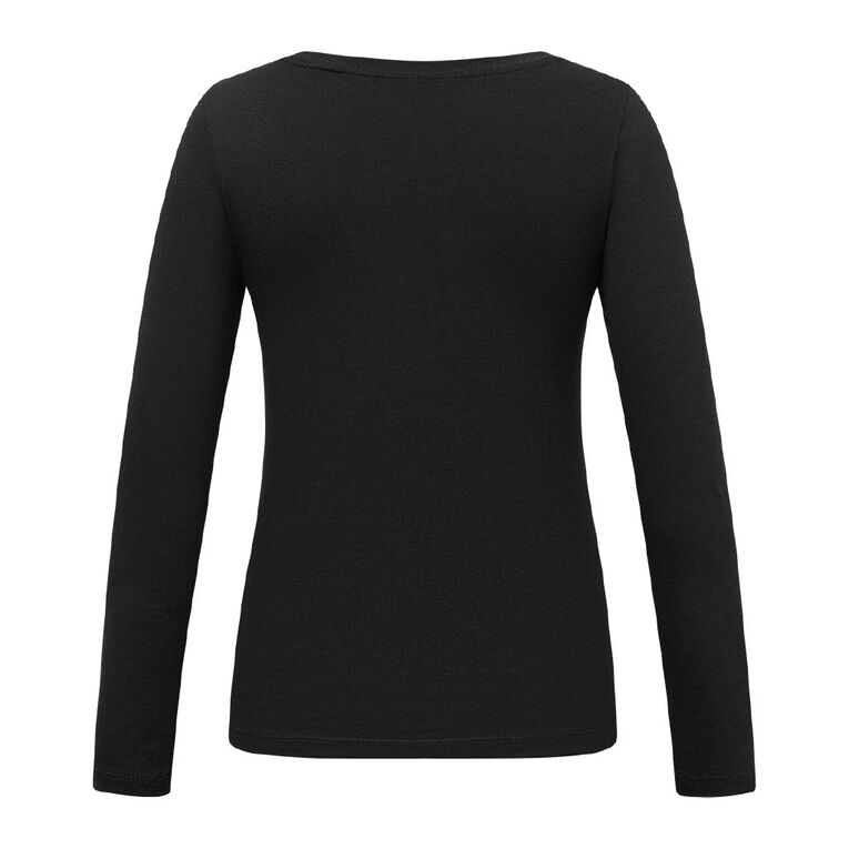 H&H Essentials Women's Stretch Long Sleeve Scoop Neck Tee, Black, hi-res