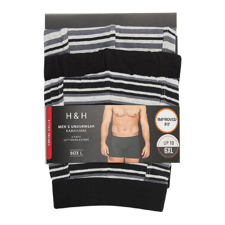 H&H Men's Trunks 3 Pack, Black/Grey, hi-res