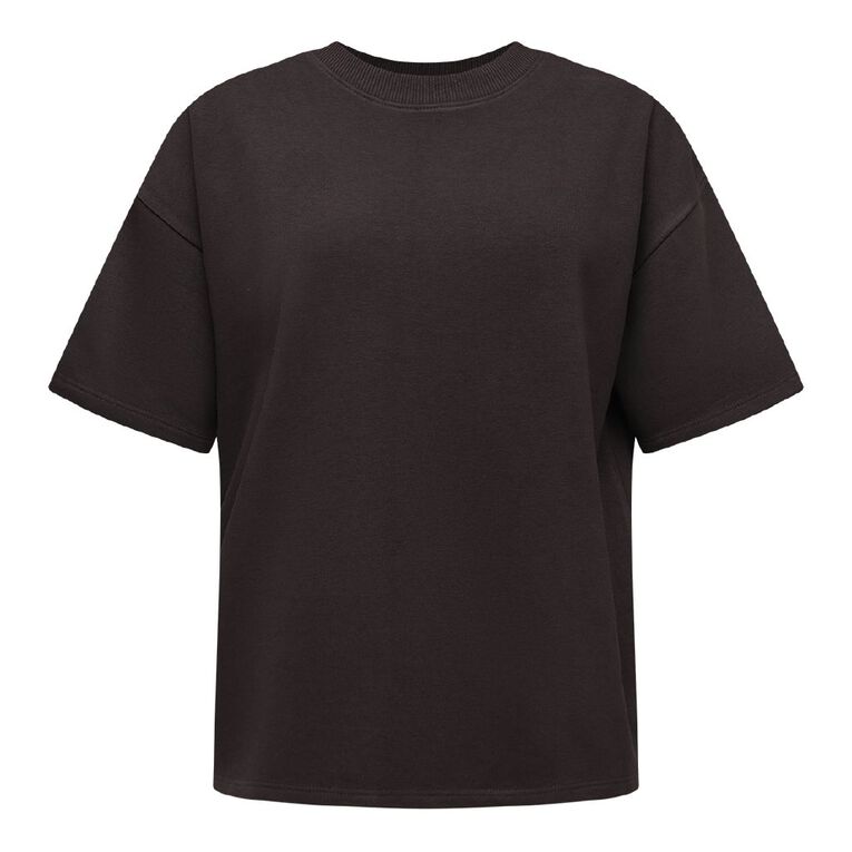 H&H Women's Short Sleeve Boxy Terry Tee, Brown Dark, hi-res