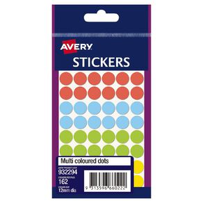Avery Assorted Dot Stickers 162 Labels 12mm Diameter