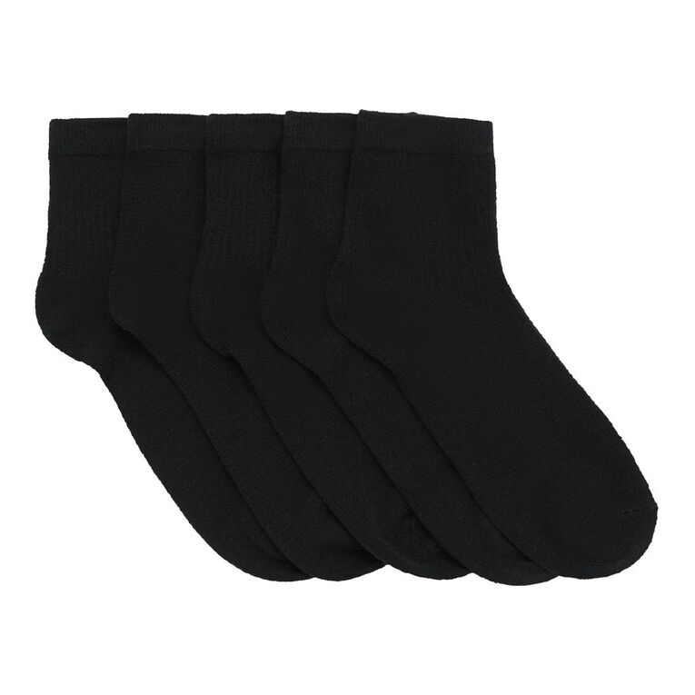 H&H Women's Patterned Quarter Crew Socks 5 Pack, Black, hi-res