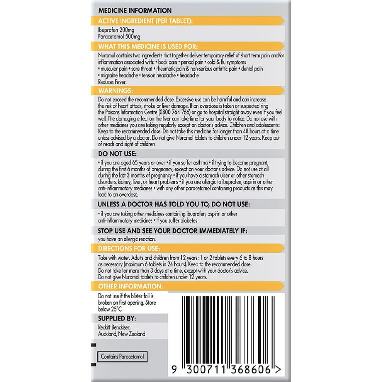 Nuromol Tablets 12s - LIMIT OF 2 PER CUSTOMER, , hi-res