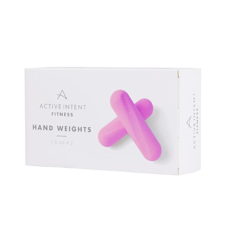 Active Intent Fitness Hand Weights 1kg Pink 2 Pack, , hi-res
