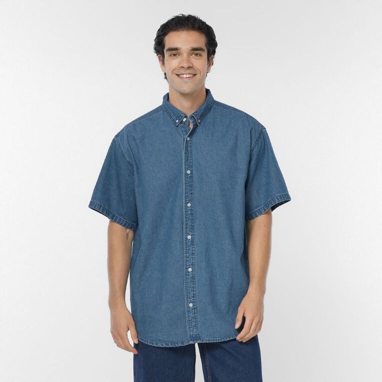 Garage Men's Short Sleeve Denim Shirt, Denim Mid, hi-res