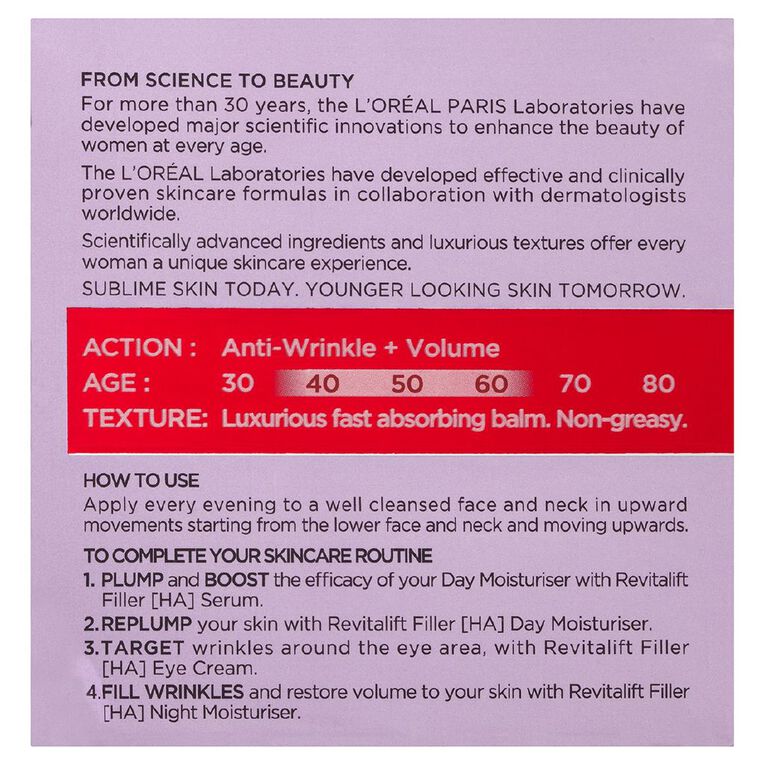 L'Oreal Paris Revitalift Filler Night Cream 50ml, , hi-res