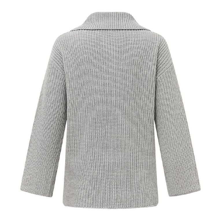 H&H Women's Quarter Zip Rib Knit Jumper, Grey Marle, hi-res