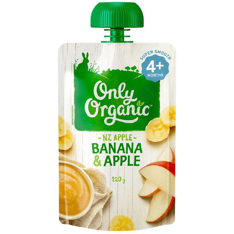Only Organic Banana & Apple Baby Food Pouch 120g, , hi-res