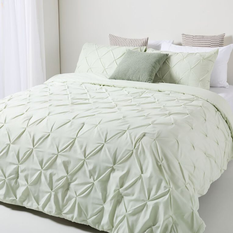 Living & Co 3 Piece Comforter Set Pintuck Green Queen, , hi-res