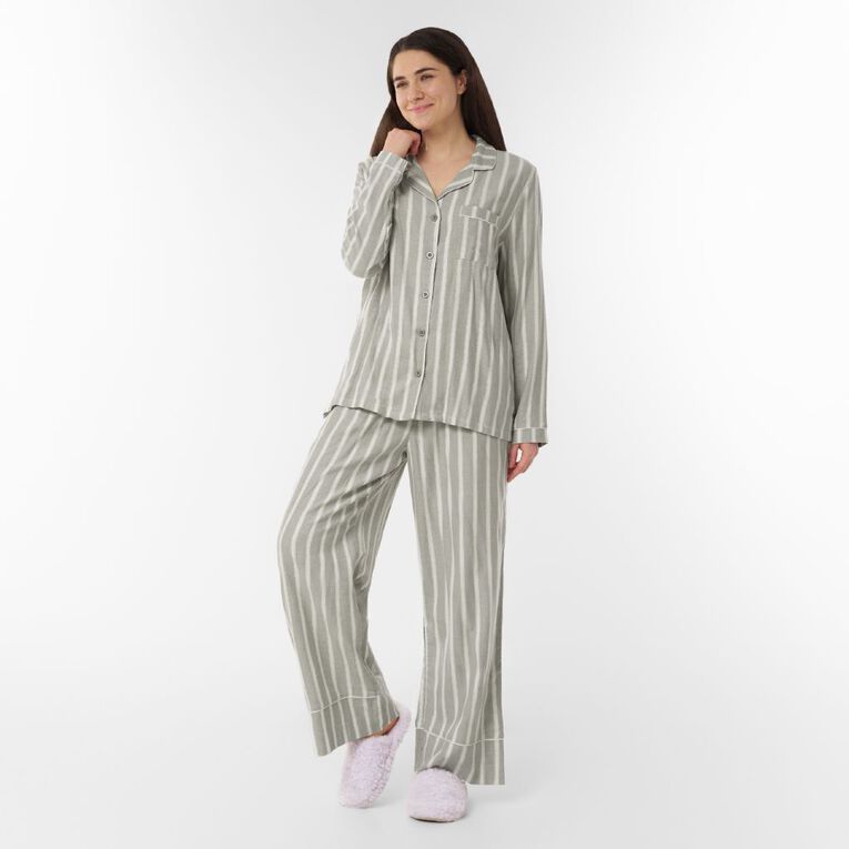 H&H Women's Boyfriend Flannelette Pyjama Set, Green Light, hi-res