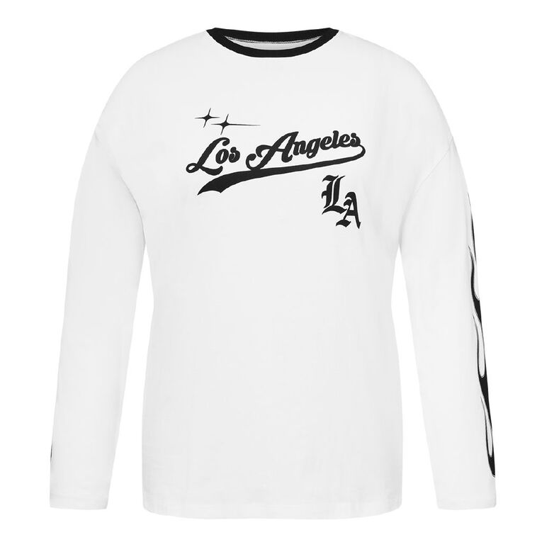 H&H Curve Women's Long Sleeve Oversized Graphic Tee, White, hi-res